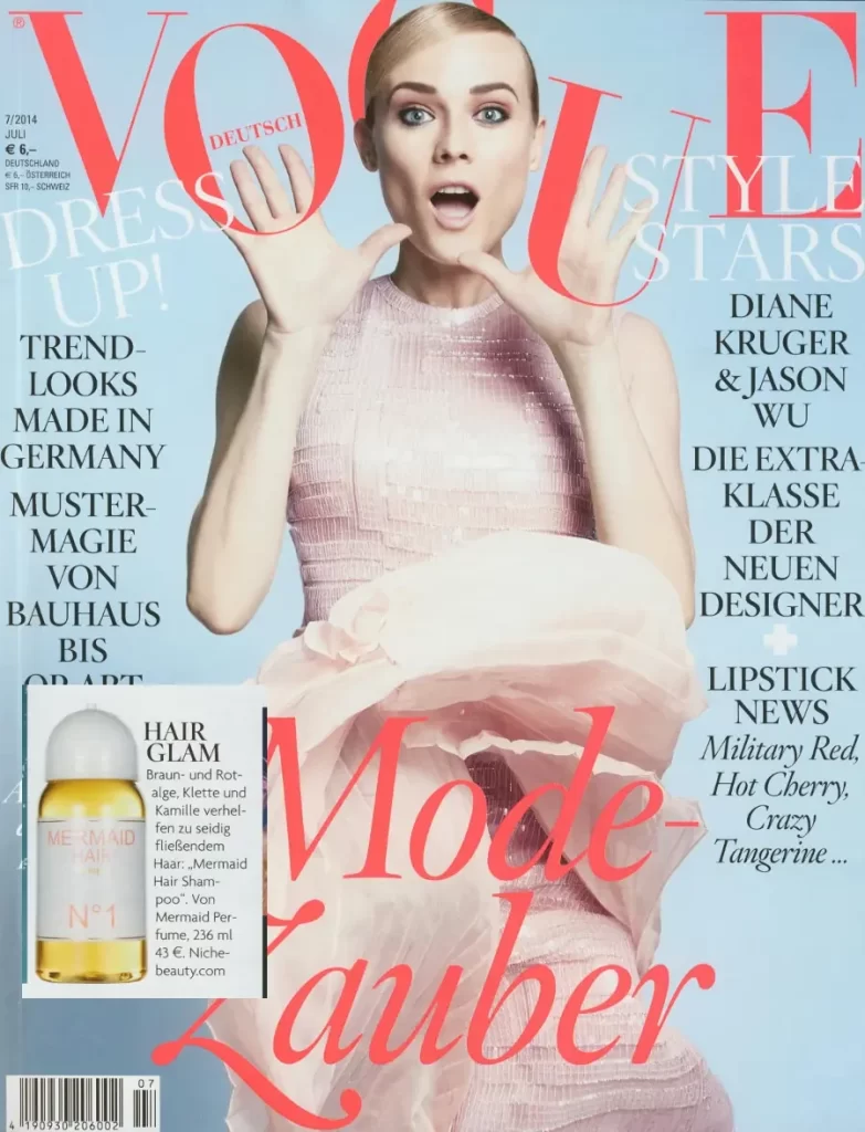 Mermaid Hair Shampoo No.1 featured in the July 2014 issue of Vogue Germany beauty editorial.