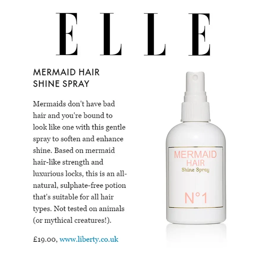 Mermaid Hair Shine Spray No.1 featured in a 2015 Elle Magazine beauty editorial.