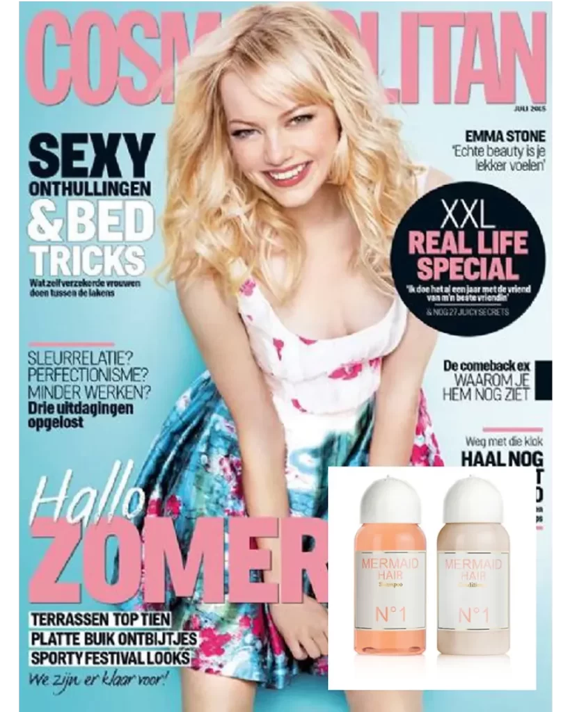 Mermaid Hair Shampoo and Conditioner No.1 featured in the 2016 beauty editorial for Cosmopolitan Magazine Germany.