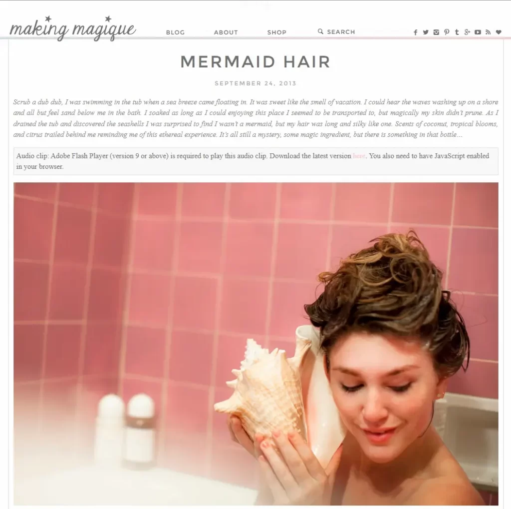 2013 Making Magique beauty editorial featuring Mermaid Hair shampoo and conditioner.