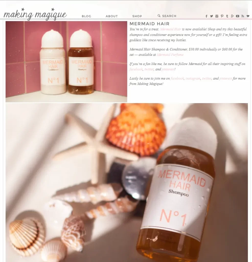 Detail of Mermaid Hair product branding in 2013 Making Magique feature.
