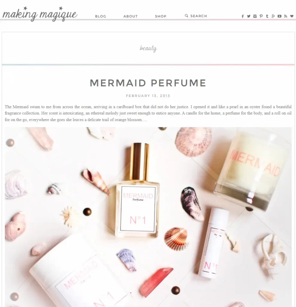 2013 Mermaid Perfume editorial feature in Making Magique magazine.