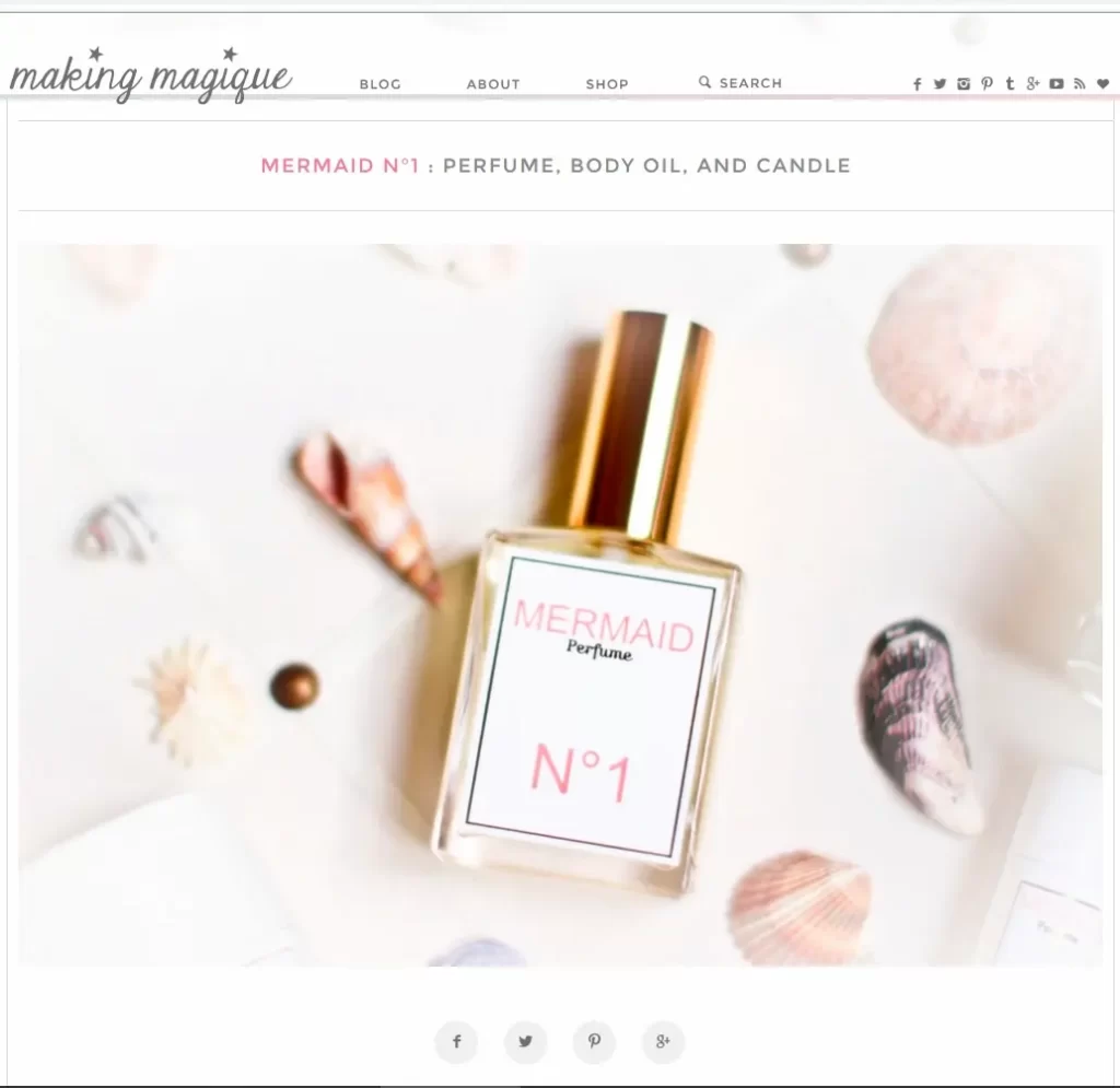 Coastal-inspired branding of Mermaid Perfume featured in 2013 Making Magique editorial.